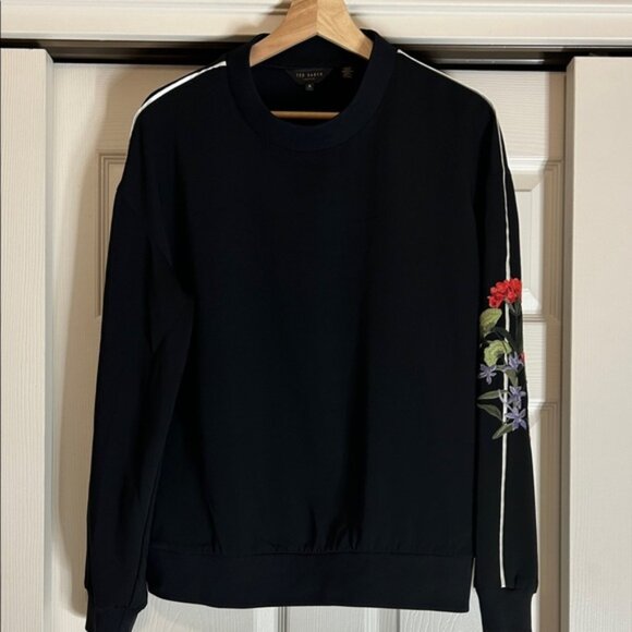 Ted Baker Tops - Ted Baker Women's Black Krina Highland Embroidered Sleeve Pullover Size 3 (8 US)